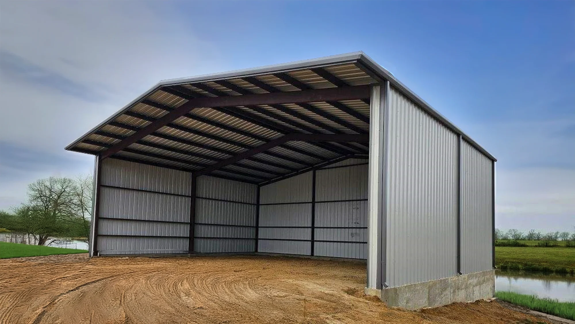 Steel agricultural hay barn