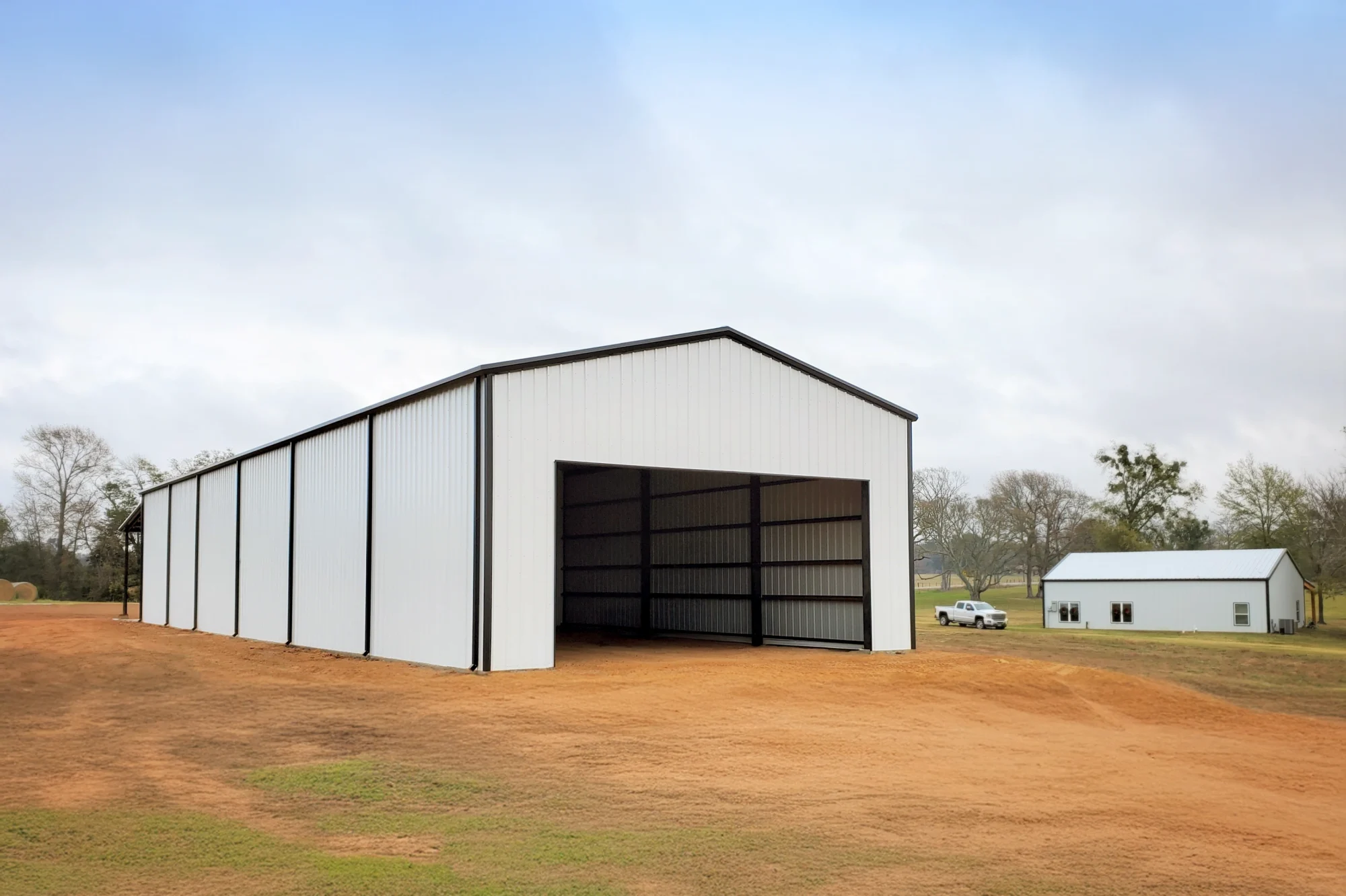 Steel agricultural building back view