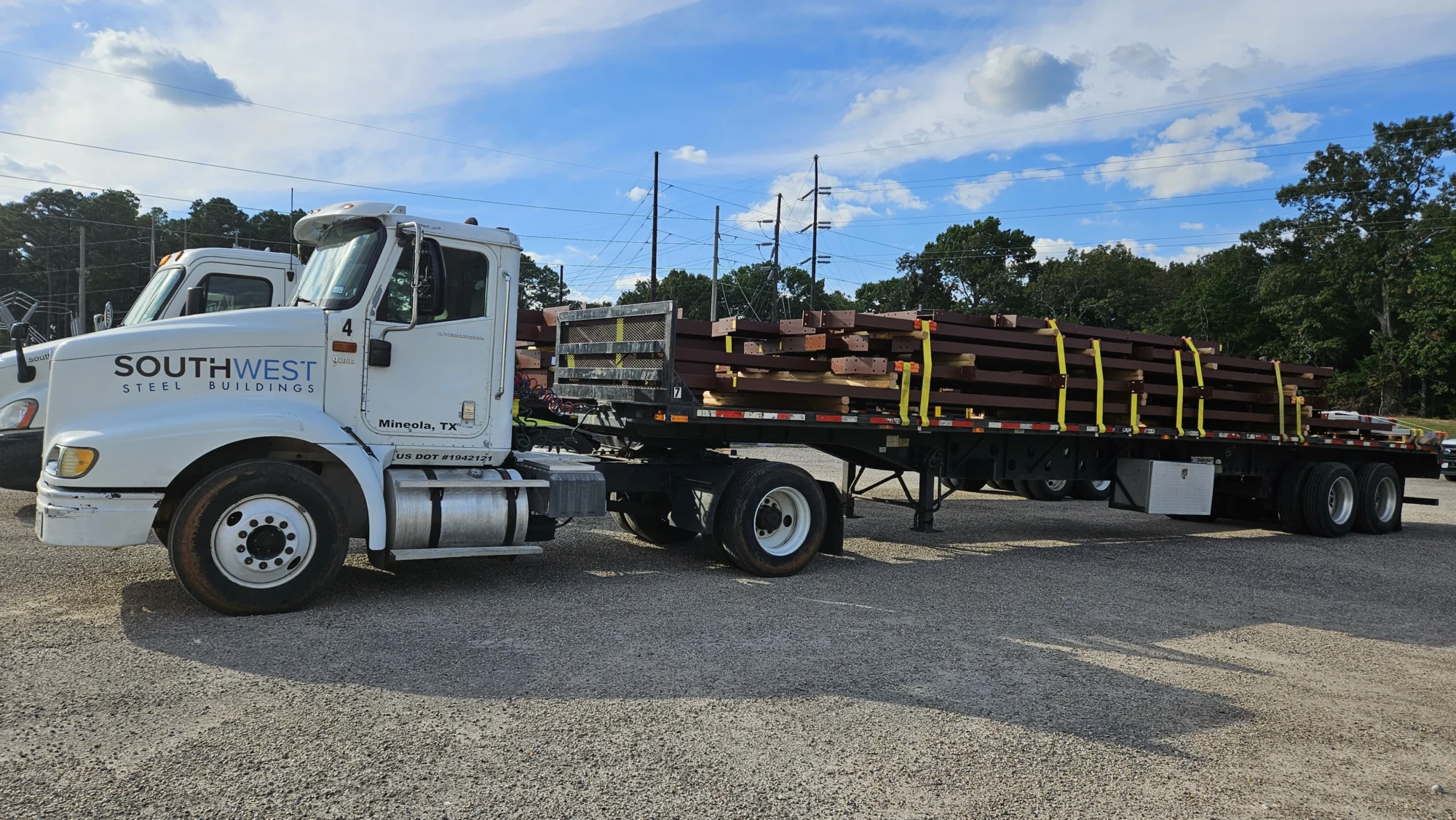 Truck loaded with steel building materials