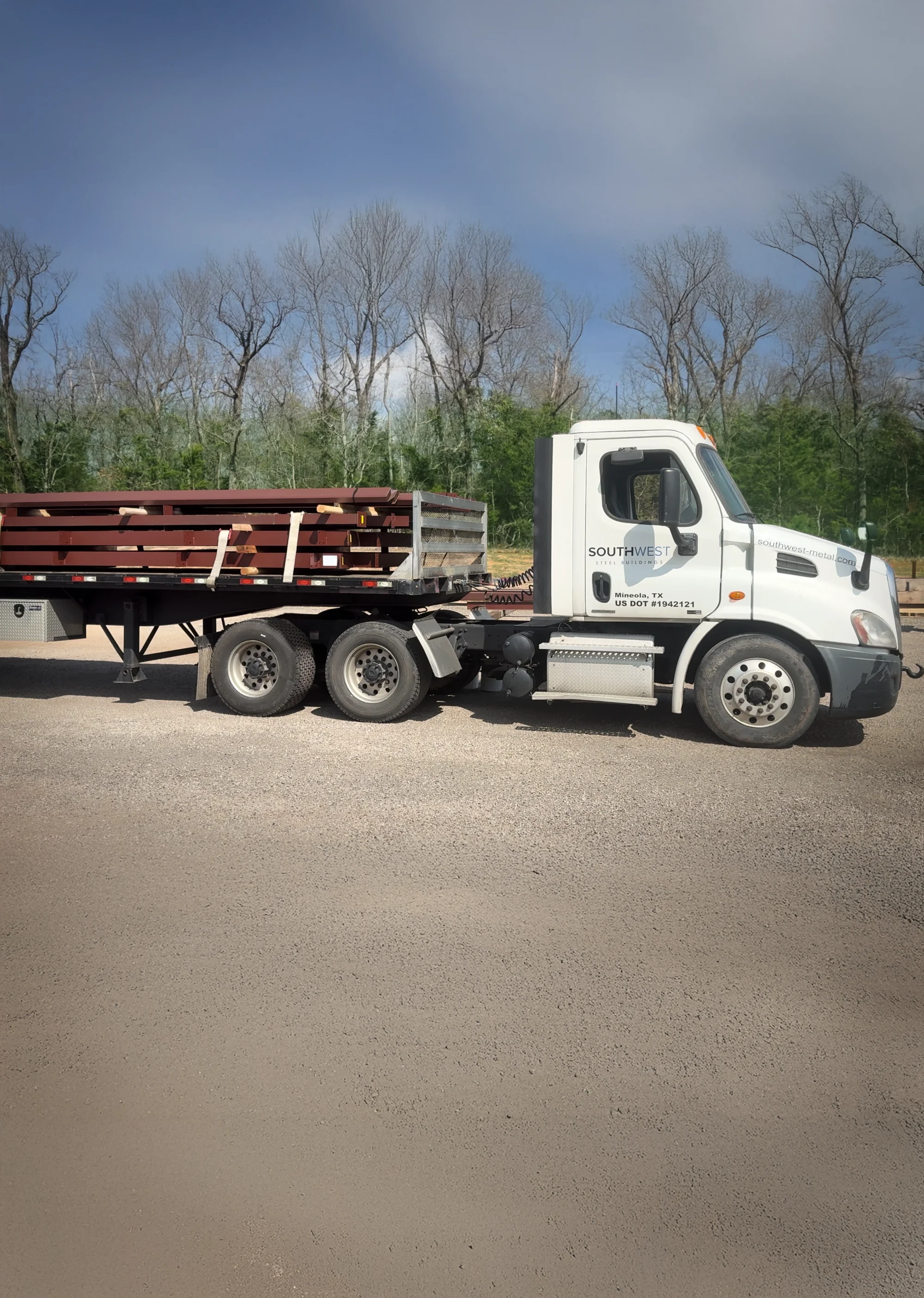 Contractor truck at sunrise on construction site