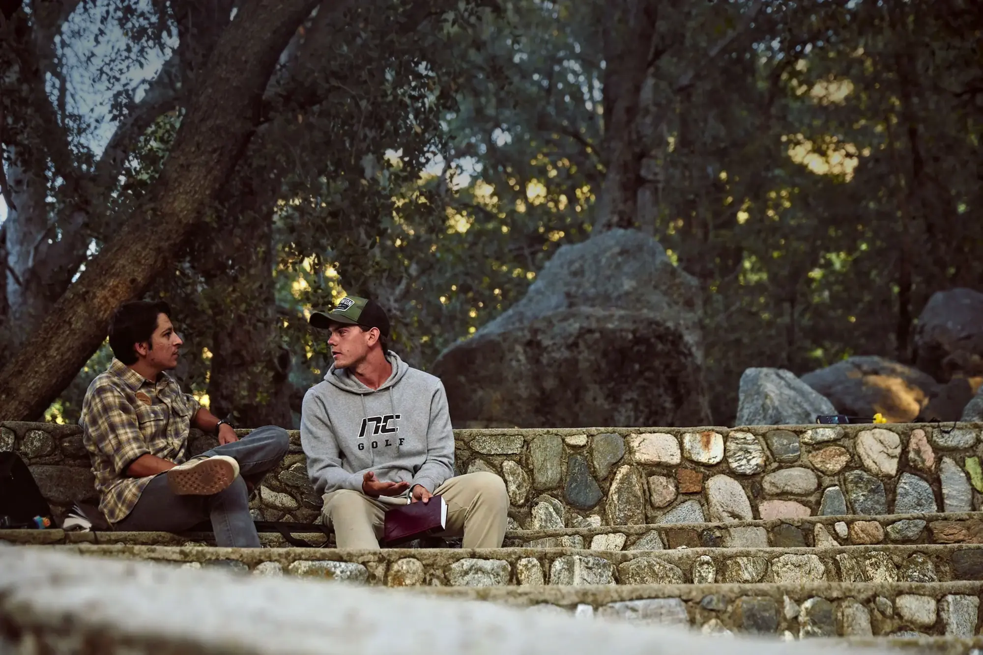 base camp counselor camper conversation stone wall woods e1