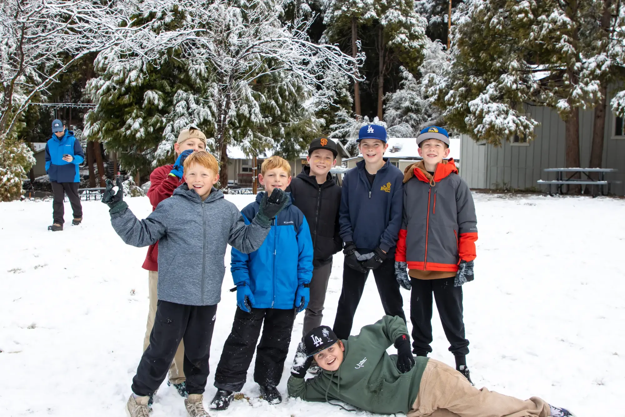 boys silly kids winter snow