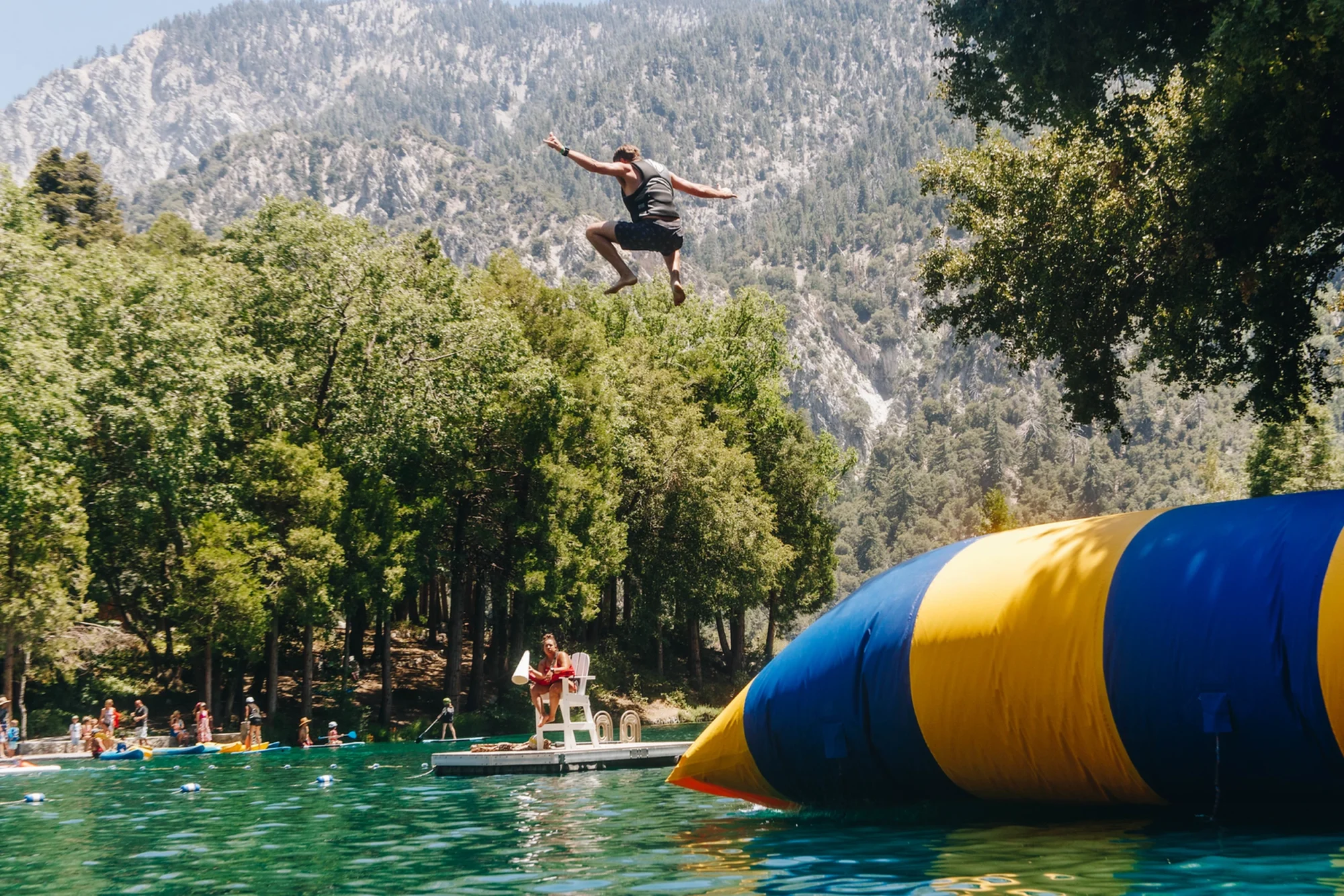 family camp blob person launched airborne over lake