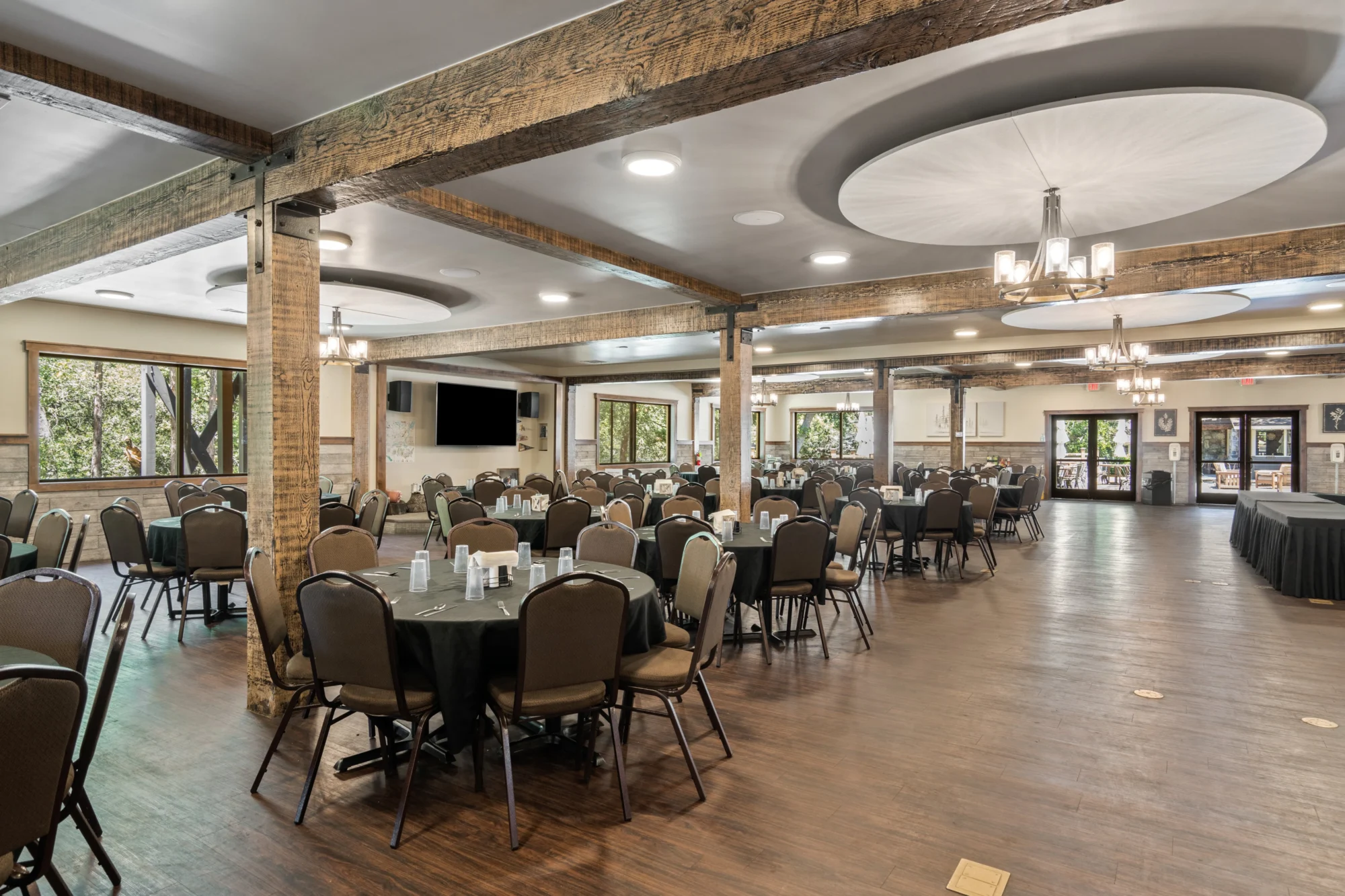 family camp dining hall tables empty