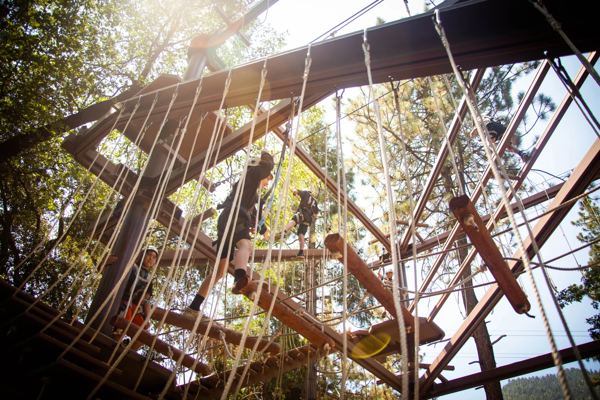 family camp sky trail high ropes course climbing trees