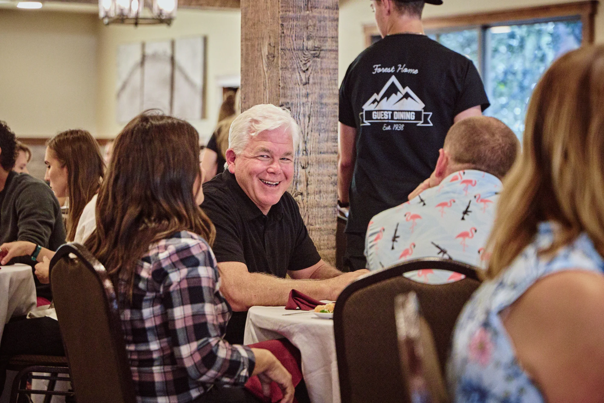 food dining forest home dining hall families eating and laughing