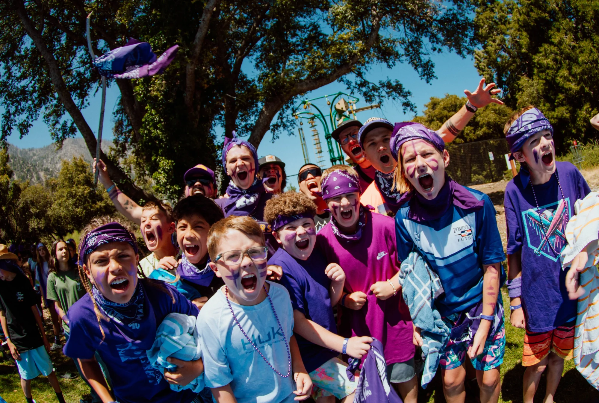 middle school purple team screaming cheering color war outdoor