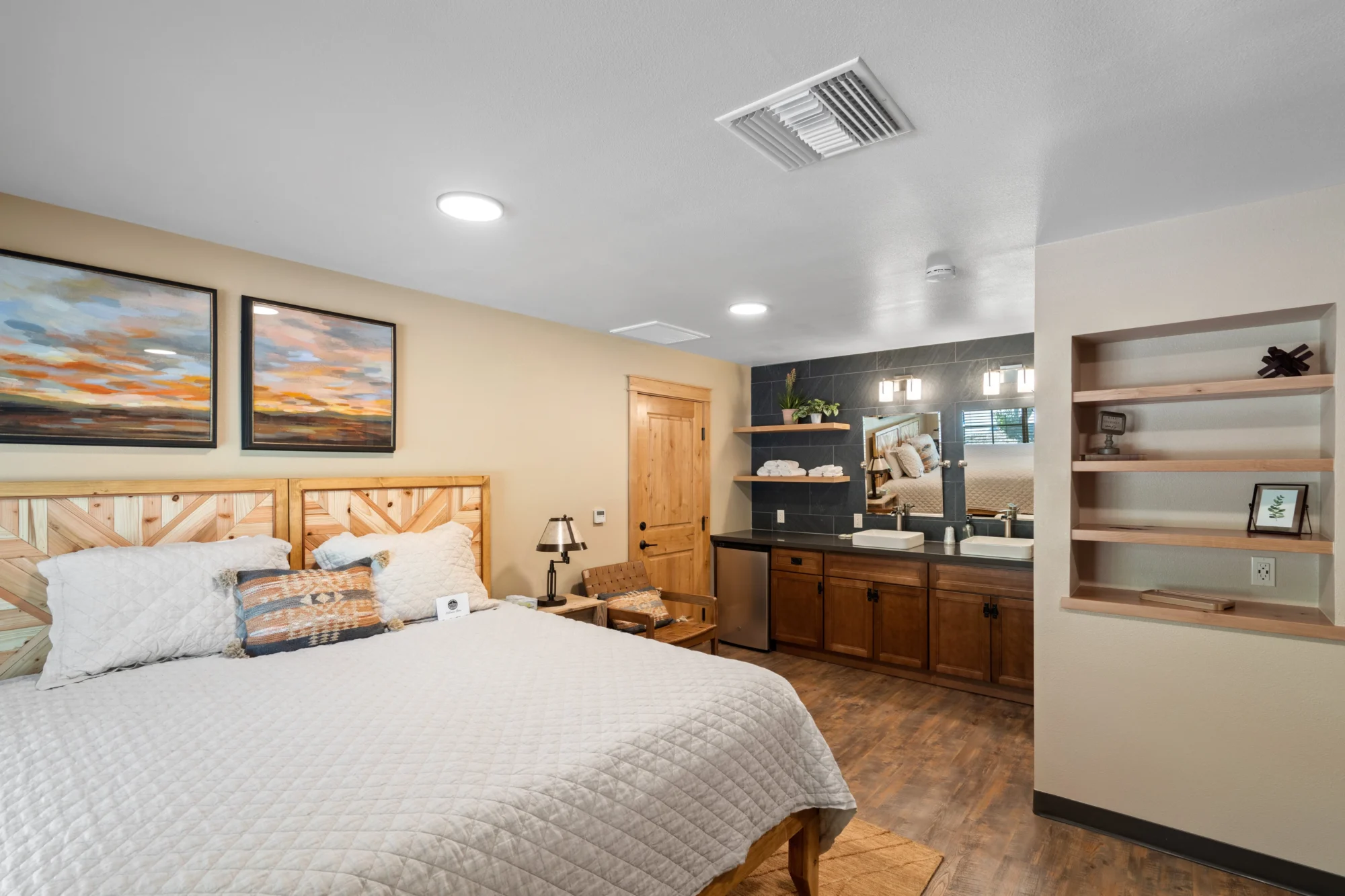 premium studio bedroom bathroom vanity overview