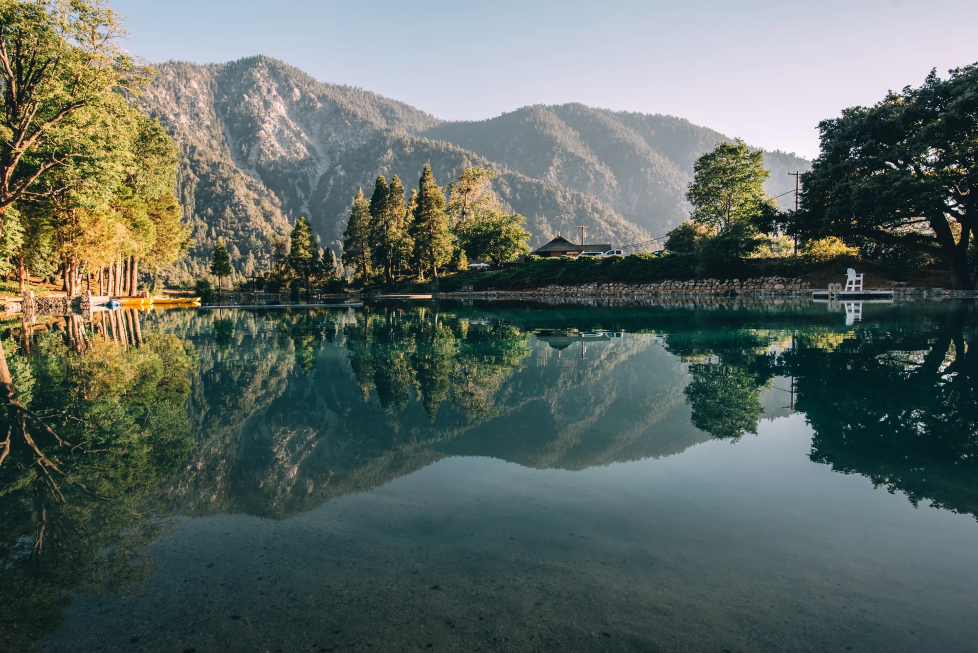still lake with mountains