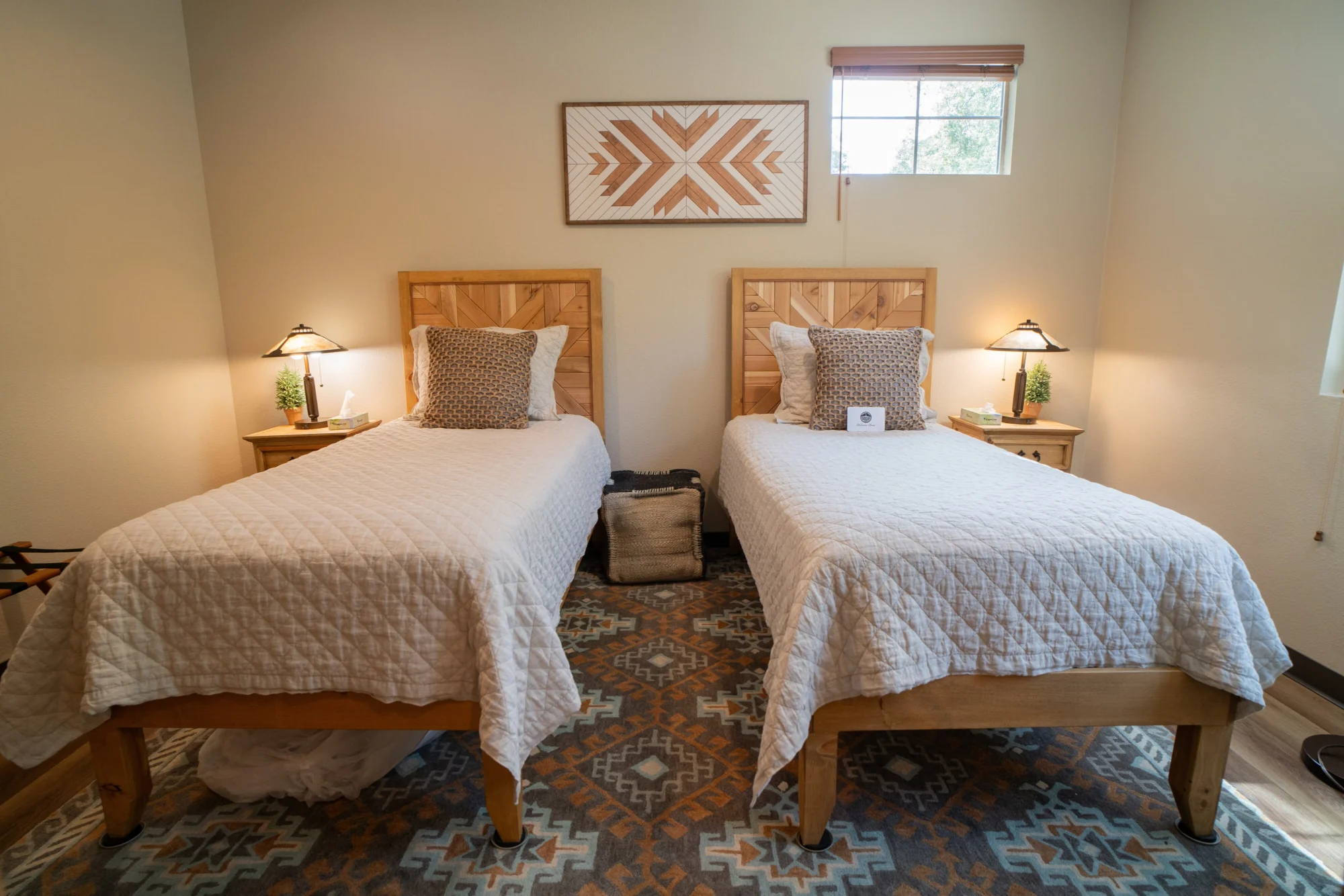 the pines cabin twin beds wood headboards
